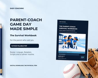 Youth Baseball Coach Lineup & Rotation Sheets, Fillable PDF Roster, Parent Coach Workbook: 12-Page System