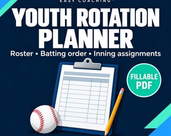 Fillable Youth Baseball Softball Rotation Planner • Game Day Lineup PDF (Digital Download)