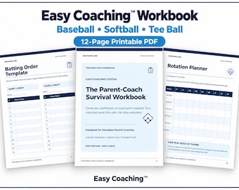 Parent-Coach Baseball Workbook • Lineup, Rotation, Game-Day Planner (12-Page PDF)