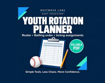 Fillable Youth Baseball Softball Rotation Planner • Game Day Lineup PDF (Digital Download)