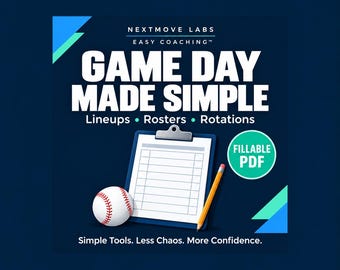 Youth Baseball Coach Lineup & Rotation Sheets, Fillable PDF Roster, Parent Coach Workbook: 12-Page System