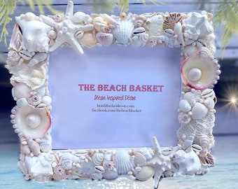 Seashell Gift 11 x 14 Colored Seashell and Starfish Frame Beach Decor Shell Frame Coastal Nautical Decor Beach Decor