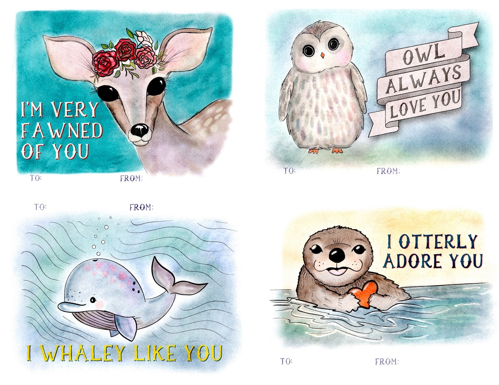 Instant Download Animal Love Puns Print and Cut Valentines Etsy