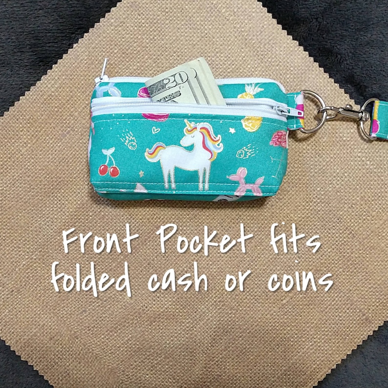 Unicorn Wallet Keychain Wristlet Fabric with Zipper