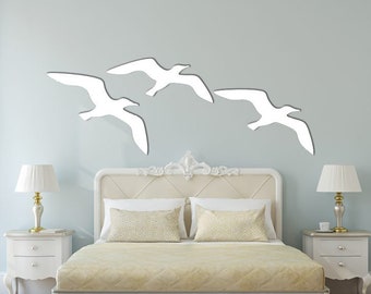 Set of 3 Wood Seagull Silhouette cutout shapes - Wood seagull wall decor - Flying Seagull - Wood Shape - Wall hanging