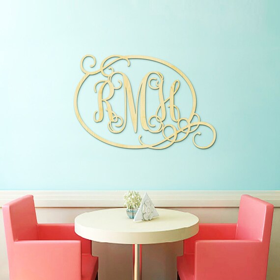Items similar to Extra Large Wall Art Wooden Monogram with Chic Border