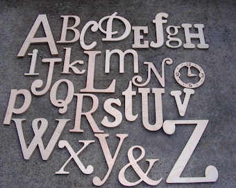 Unfinished Wood Alphabet Letter and Number Set, Playroom Nursery Wall Decor
