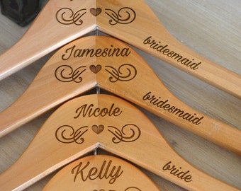 Personalized Hangers for Bridesmaids Engraved Wood Hangers Bridal Party Hangers for Wedding Day Accessories for Bridal Party Dress Hanger