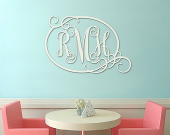 Wooden Monogram with Chic Border- Wall Hanging -Nursery Monogram- Wedding Monogram - Wedding Decor - Wall Art- Vine Script Monogram