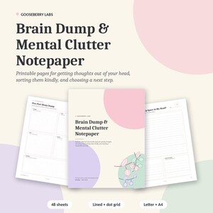 Papel de notas imprimible para lluvia de ideas, hojas de trabajo para organizar la mente, páginas rayadas y con cuadrícula de puntos, PDF tamaño carta estadounidense y A4, descarga instantánea.