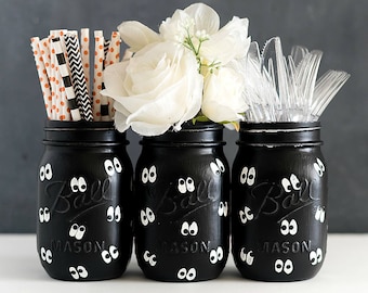 Halloween Mason Jars - Google Eye Mason Jars - Painted Halloween Mason Jars