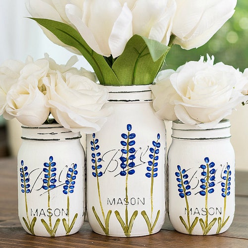 Lavender Flower Painted Mason Jars Painted Mason Jars Etsy