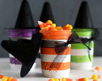 Witch Mason Jars - Witch Hat Mason Jars - Halloween Mason Jars