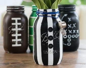 Referee Mason Jar - QUART SIZE Football Theme Mason Jar - Painted Mason Jar