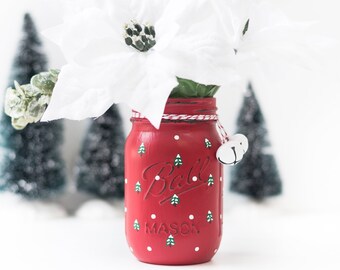 Christmas Tree Mason Jar - Christmas Mason Jar - Mini Tree Mason Jar - Painted Mason Jar For Christmas