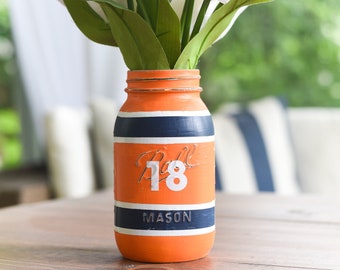 Football Jersey Painted Mason Jar - QUART SIZE Painted Football Jersey Mason Jar - Custom Football Mason Jar Set
