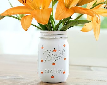 Pumpkin Mason Jar - Painted Pumpkin Mason Jar - Halloween Mason Jar - Fall Decor Mason Jar