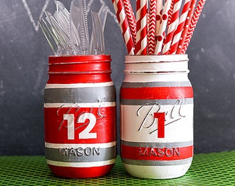 Football Jersey Mason Jars - Ohio State Mason Jar - Football Party Centerpiece