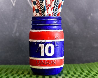 Football Mason Jar - Football Jersey Mason Jar - Football Party Centerpiece Idea