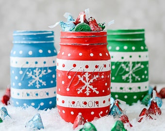 Christmas Mason Jars - Sweater Mason Jars - Snowflake Sweater Painted Mason Jars - Holiday Sweater Mason Jars