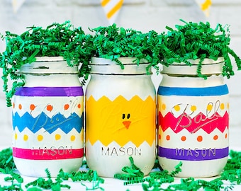 Easter Mason Jars - Painted Distressed Easter Mason Jars - Easter Vases - Easter Centerpiece