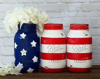 American Flag Mason Jars - Quart Sized