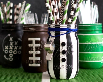 Referee Mason Jar - (1) ONE MASON JAR - Painted & Distressed Referee Jar - Game Day Mason Jars - Football Party