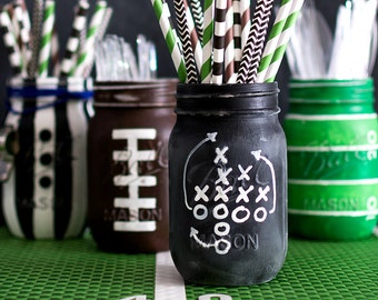 Football Game Plays Mason Jar - (1) ONE MASON JAR - Chalkboard Football Party Mason Jar - Listing is for Single Mason Jar