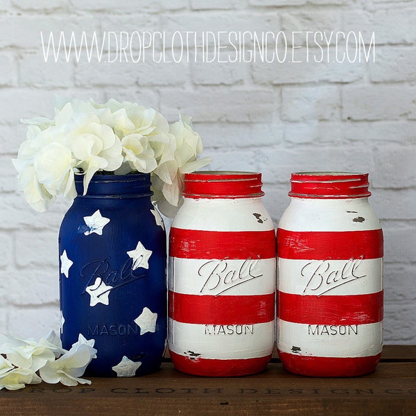 American Flag Mason Jars - Quart Sized