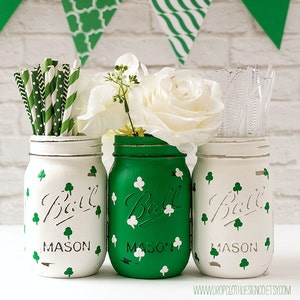 St Patrick's Day Decor St Patrick's Day Party St. Patrick's Day Mason Jars Painted Mason Jars image 1