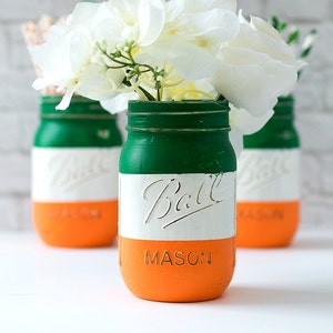 Irish Flag - Irish Flag Mason Jar - St Patrick Day Decor - St Patrick Day Party Decor - Painted Mason Jar