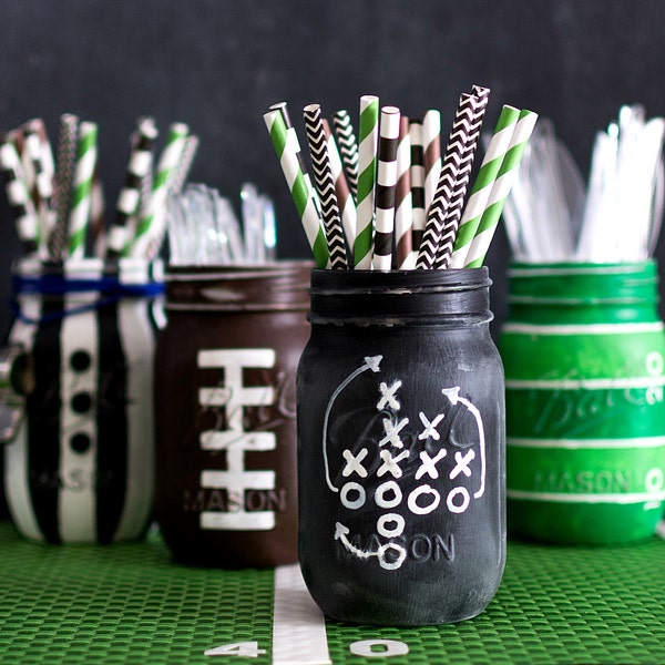 Football Game Plays Mason Jar - (1) ONE MASON JAR - Chalkboard Football Party Mason Jar - Listing is for Single Mason Jar