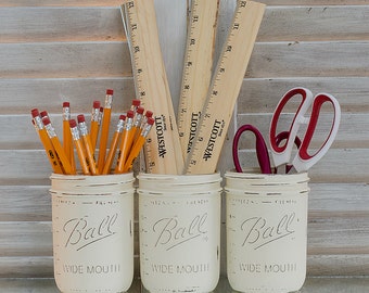 Wide Mouth Painted & Distressed Mason Jars - Annie Sloan Chalk Paint Old White