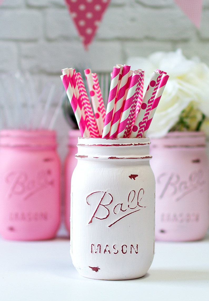 Mason Jar Painted & Distressed Ombre Pink Etsy