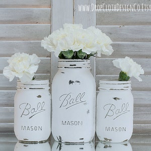 Painted Mason Jar Annie Sloan Chalk Paint in Pure White image 1