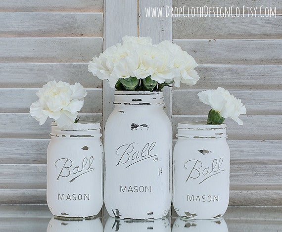 Painted Mason Jar Annie Sloan Chalk Paint in Pure White 