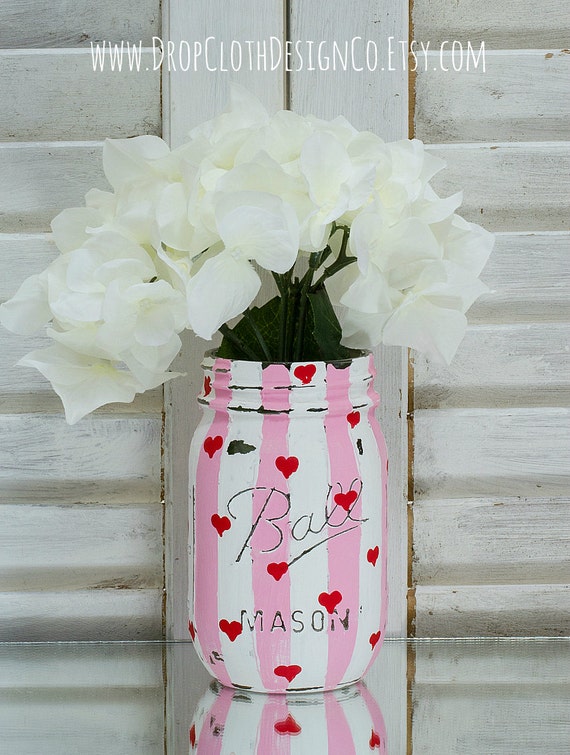 Valentines Mason Jars Valentines Day Decor Pink Red White Mason Jars Rustic Valentine Day Decor