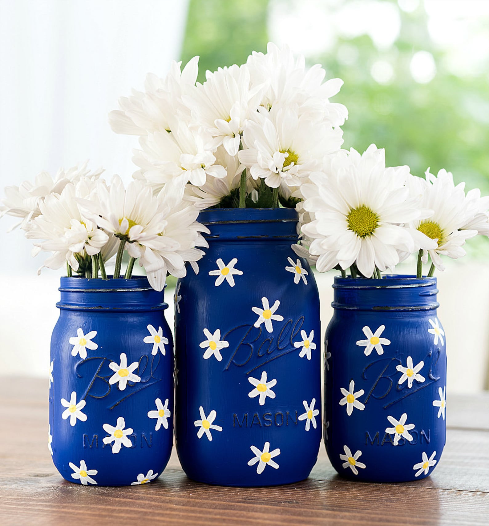 Daisy Painted Mason Jar Cobalt Blue Painted Mason Jar - Etsy
