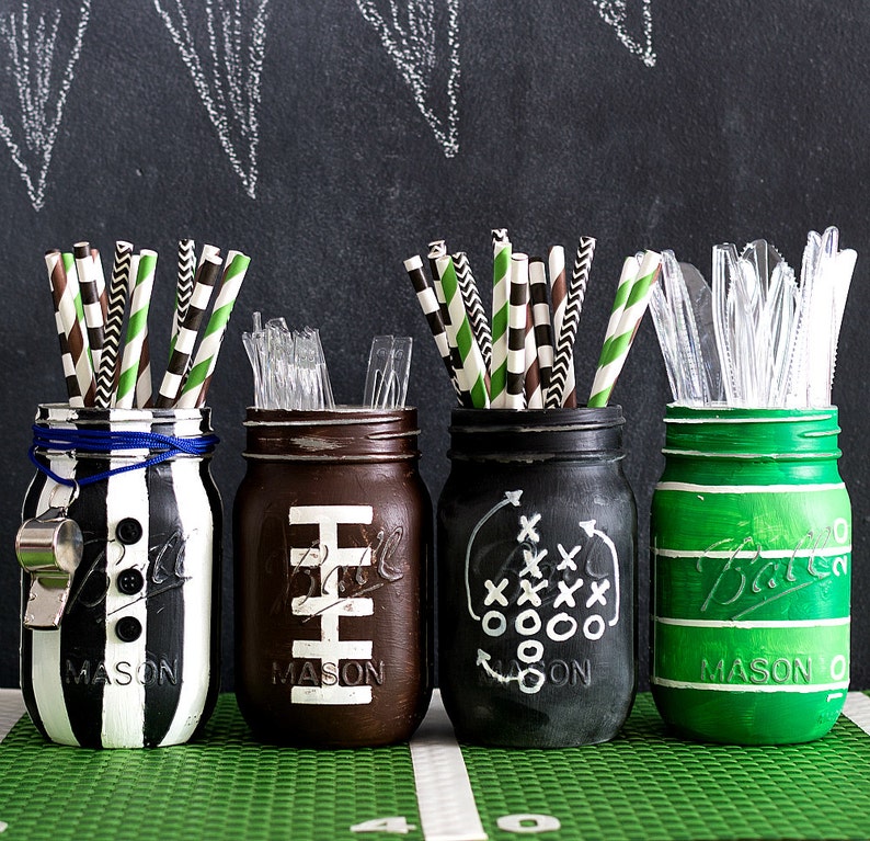 Football Mason Jars Football Party Mason Jar Set Boys Party Football Sports Mason Jars image 1