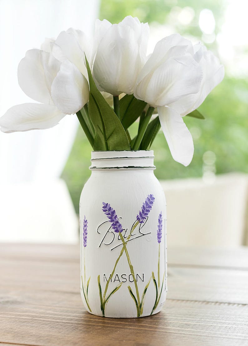 Lavender Flower Painted Mason Jar Quart Size Mason Jars Etsy
