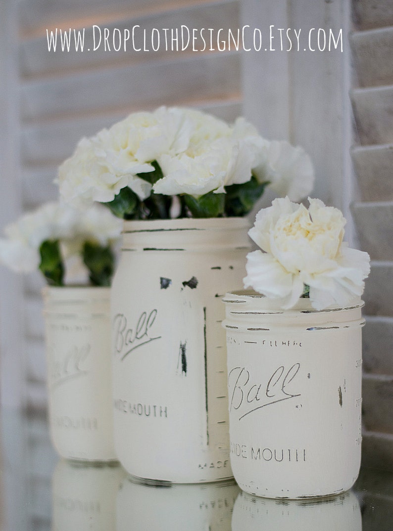 Annie Sloan Old White Chalk Painted Mason Jars Wide Mouth Etsy Canada