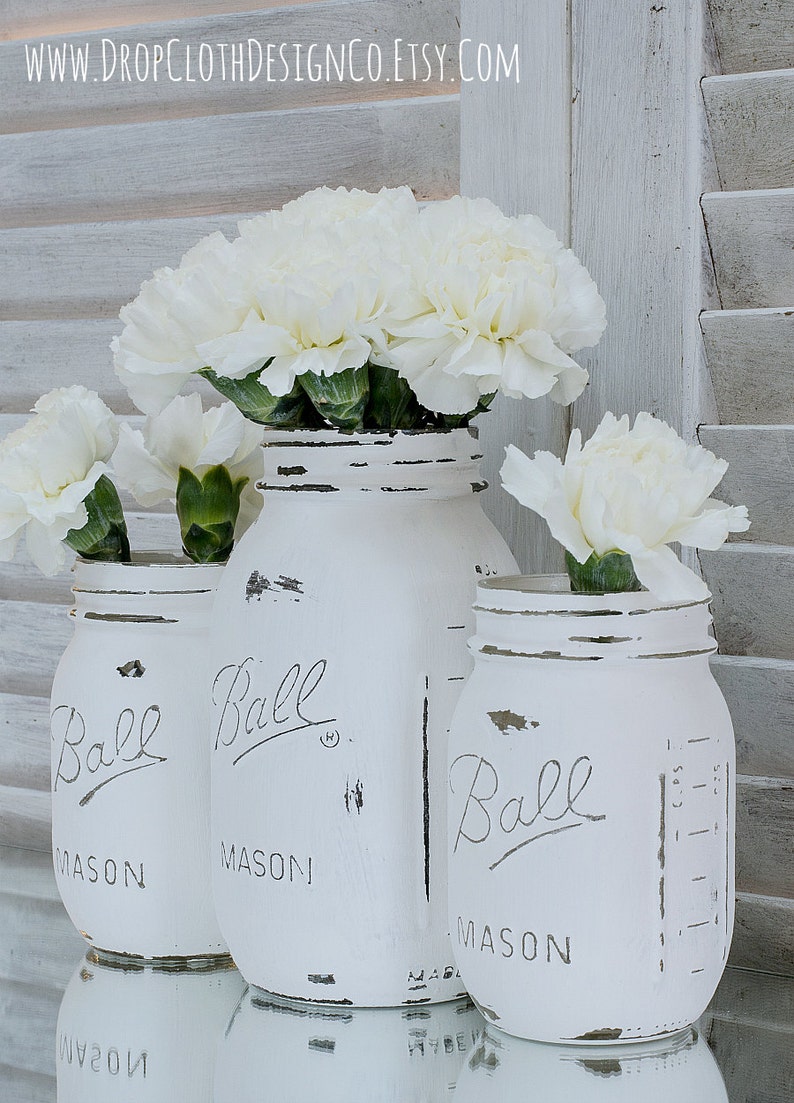 Painted Mason Jar Annie Sloan Chalk Paint in Pure White image 2