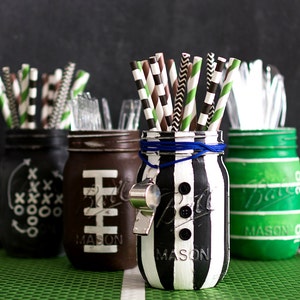 Football Mason Jars Football Party Mason Jar Set Boys Party Football Sports Mason Jars image 2