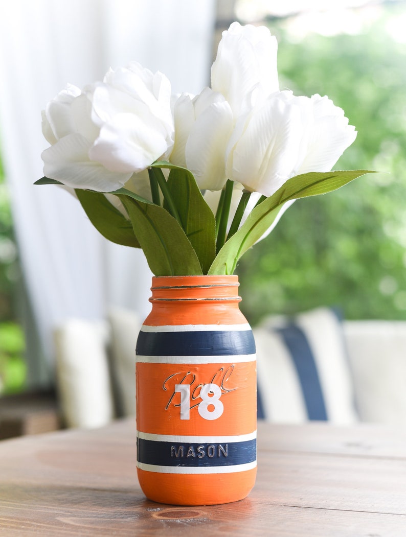 Football Jersey Painted Mason Jar QUART SIZE Painted Football Jersey Mason Jar Custom Football Mason Jar Set image 1