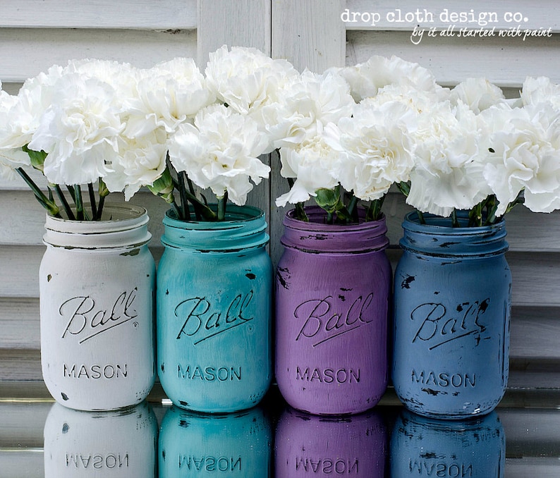 Painted & Distressed Mason Jar Spring Colors Etsy