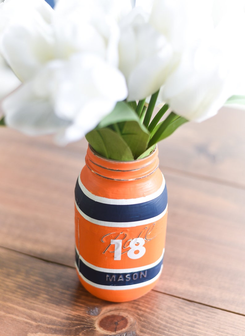 Football Jersey Painted Mason Jar QUART SIZE Painted Football Jersey Mason Jar Custom Football Mason Jar Set image 3