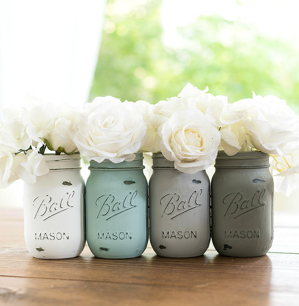 Painted Mason Jars Chalk Paint Mason Jars Baby Blue Gray