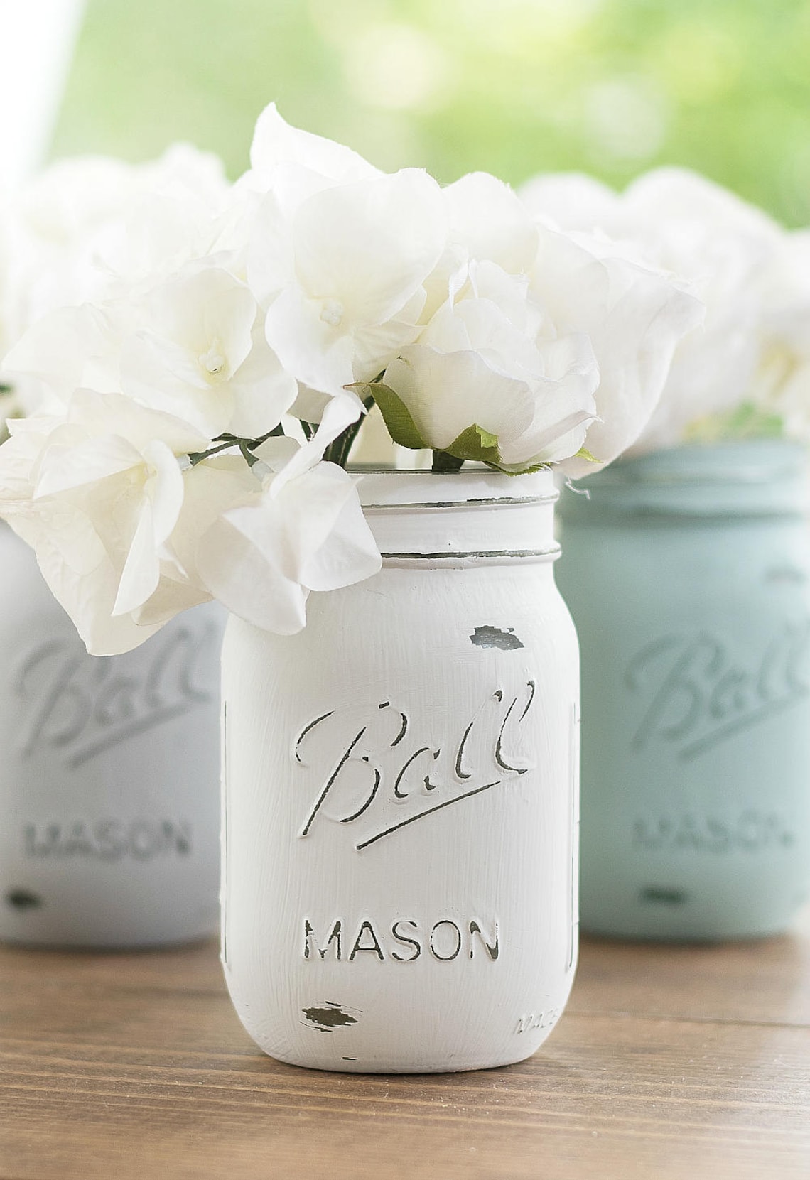 Painted Mason Jars Chalk Paint Mason Jars Baby Blue Gray Etsy