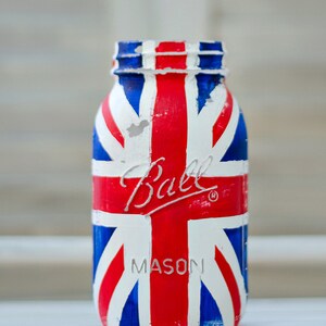 Union Jack Flag Mason Jar Red, White, Blue Painted Mason Jar Single Quart-Size Mason Jar image 2