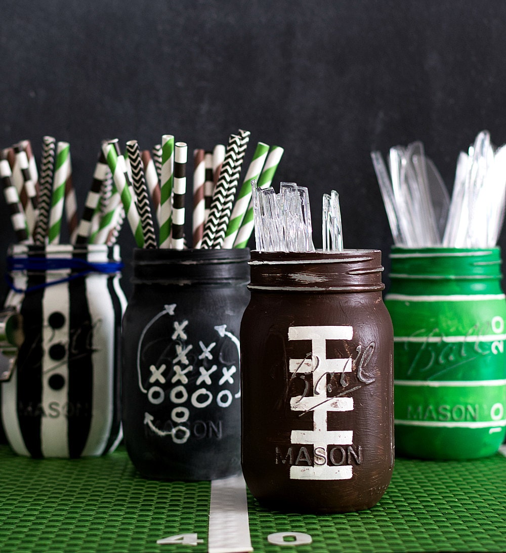 Football Mason Jars Football Party Mason Jar Set Mason Etsy